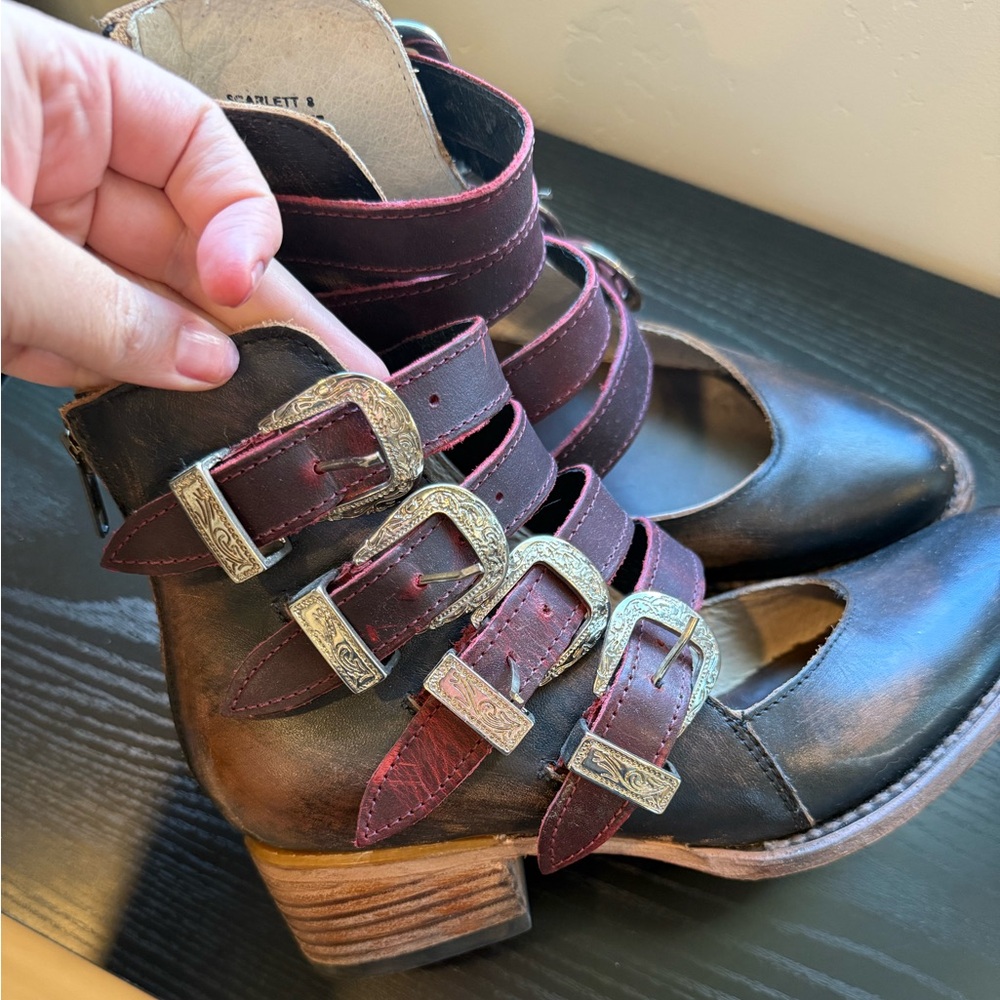 Freebird Multi-Buckle Black and Brown Heels